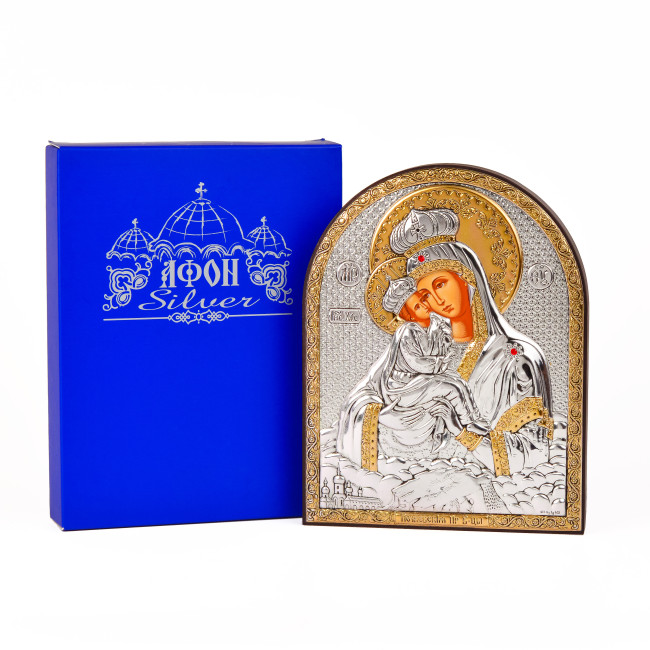 Почаевская Икона Божией Матери 8,3х10,4см арочной формы без рамки на дереве EP3-066XG/P