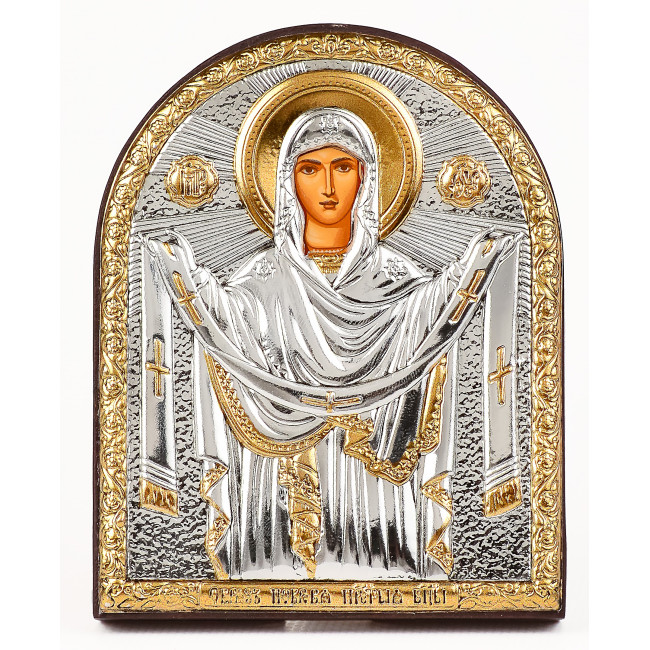 Икона Покрова Пресвятой Богородицы 8,3х10,4см арочной формы без рамки на дереве EP3-192XG/P