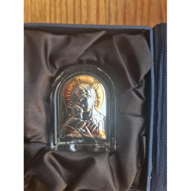 Ікона "Володимирська Божа Матір" срібна в кришталі 4,8х3,9 см