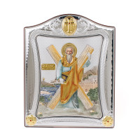 Серебряная Икона Святого Андрея Первозванного  15,5x19,5см в серебренной рамке украшена позолотой и эмалью