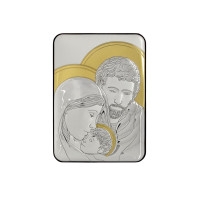 Срібна ікона Свята Сім'я у прямокутній формі з позолотою 10х14см