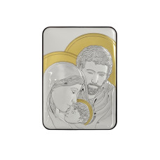 Срібна ікона Свята Сім'я у прямокутній формі з позолотою 10х14см