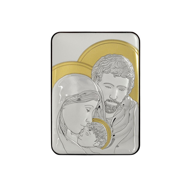 Срібна ікона Свята Сім'я у прямокутній формі з позолотою 10х14см