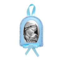 Серебрняная детская иконка 7х9см на синей подушечке