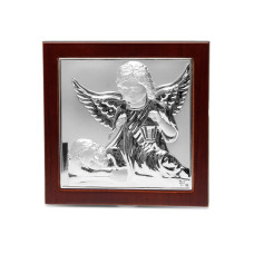 Ікона Ангела Хранителя 10х10 см у срібному окладі на дерев'яній рамці квадратної форми