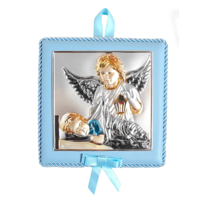 Подарункова Іконка Ангела Хранителя 14х14см на синій подушечці з музикою