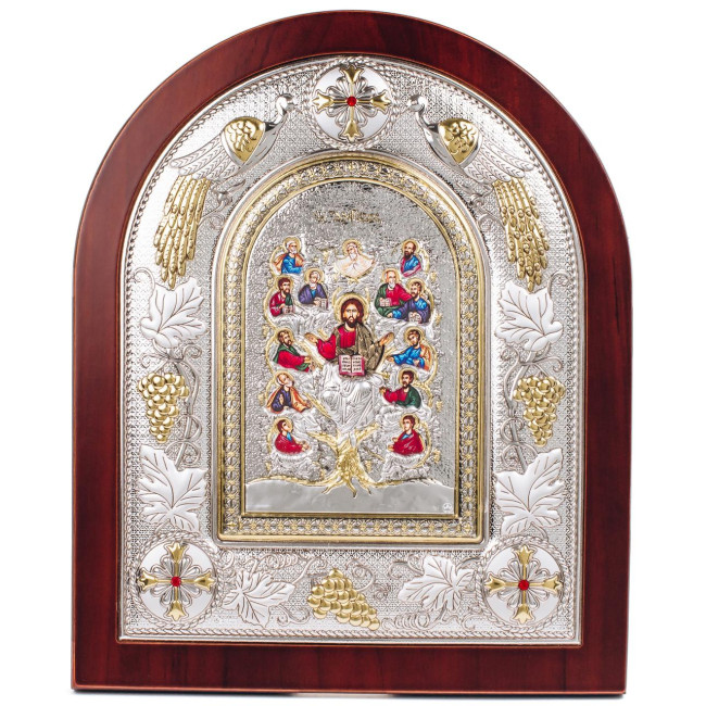 Срібна ікона Дерево життя з Греції 24х29см, у коричневому дереві