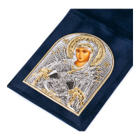 Семистрельная Богородица - 5,5х7см икона в дорогу в бархатной карманной книжечке