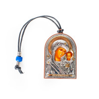 Іконка в машину на мотузочці Казанська Богородиця та Спаситель Ісус 5,5х4см, двостороння