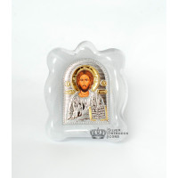 Срібна Ікона Спаситель Христос у білому муранському склі 7х9см