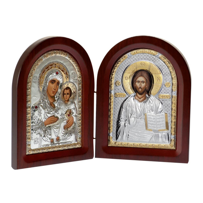 Диптих Ікон Богородиці та Ісуса 31x20,5см срібний оклад
