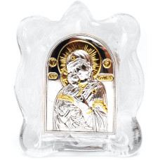 Ікона Богородиця Володимирська в муранському склі білого кольору 7х9см