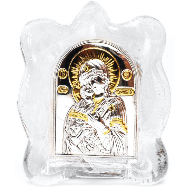 Ікона Богородиця Володимирська в муранському склі білого кольору 7х9см