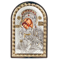 Срібна Ікона Кікська Милостива Божа Матір 10х14см аркової форми на пластиковій основі
