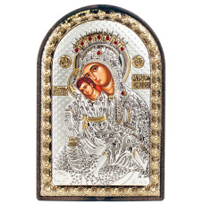 Срібна Ікона Кікська Милостива Божа Матір 10х14см аркової форми на пластиковій основі