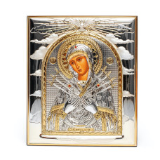 Срібна Ікона Семистрільна Богородиця 16,3х19,2см прямокутної форми без рамки