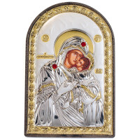 Серебряная Икона Богородица Умиления Сладкое Целование 10х14см арочной формы на пластиковой основе