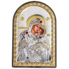 Срібна Ікона Богородиця Розчулення Солодке Цілування 10х14см аркової форми на пластиковій основі