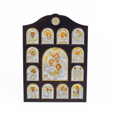 Серебряный Большой Иконостас со Святой Семьей 42х28м оклад 925 пробы с позолотой