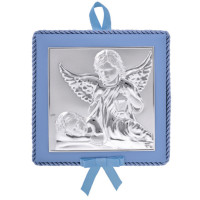 Ангел Хранитель 14х14см Иконка-Оберег на синей подушечке с музыкой