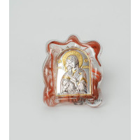 Серебряная Икона Владимирская Богородица в красном стекле мурано 7х9см