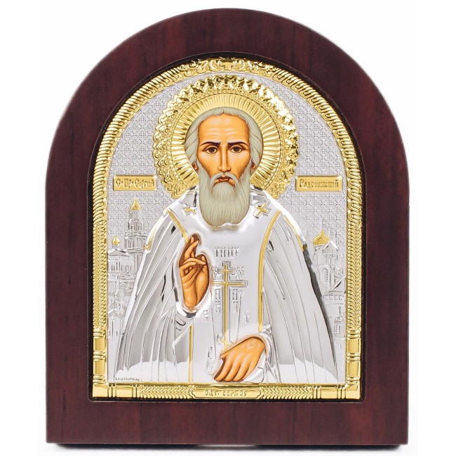 Ікона Святий Сергій Радонезький 13х11см у срібному окладі 925 та позолоті