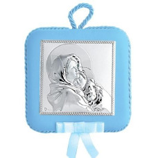 Серебряная детская иконка 10,5х10,5см Мадонна с Младенцем (Роберто Ферруццы) - с музыкой для мальчика