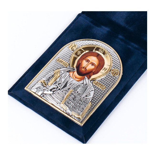 Ікона-складень Ісус 3,8x5,3см, срібна в оксамитовій книжечці