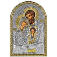 Срібна Ікона Святе Сімейство 5x7см арочної форми на пластиковій основі