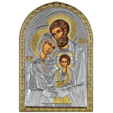 Срібна Ікона Святе Сімейство 5x7см арочної форми на пластиковій основі