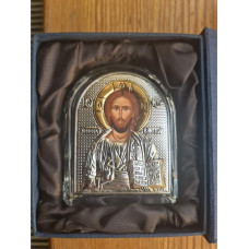 Ікона Спаситель Ісус срібна в кришталі 12х10см