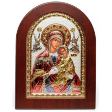 Срібна Страсна (Невтомної помочі) ікона Божої Матері 15х21см з емаллю