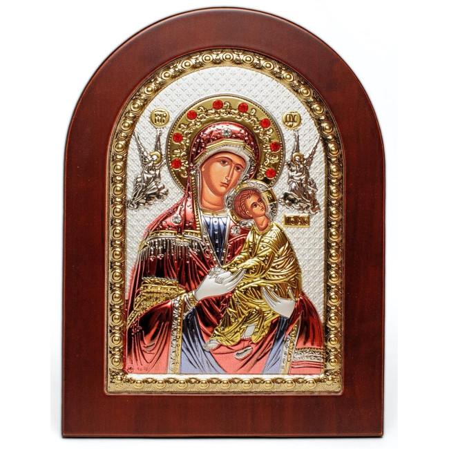 Срібна Страсна (Невтомної помочі) ікона Божої Матері 15х21см з емаллю