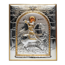 Серебряная Икона  Георгия Победоносца 19,2х16,3см прямоугольной формы без рамки