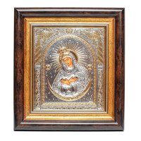 Серебряная Икона Остробрамская Божья Матерь 25,7х23,3см в прямоугольном киоте под стеклом