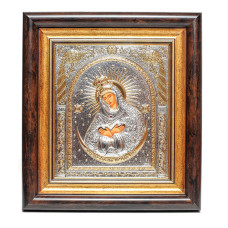 Срібна Ікона Остробрамська Божа Матір 25,7х23,3см у прямокутному кіоті під склом