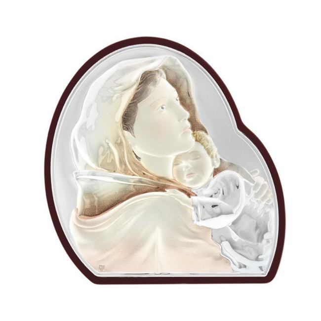 Срібна ікона Богородиця з Немовлям в овальній формі з емаллю 7,5х8 см Роберто Ферруцці