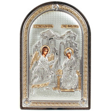 Срібна Ікона Благовіщення Божої Матері 10х14см аркової форми на пластиковій основі
