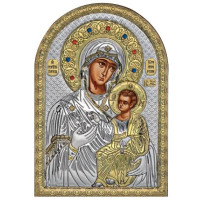 Серебряная Икона Божья Матерь Иверская 10х14см арочной формы на пластиковой основе