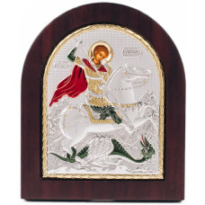 Икона Георгий Победоносец 13х11см в серебряном окладе 925 с эмалью