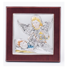 Ікона Ангела Охоронця 11х11см в сріблі, вкритому різнобарвною емаллю у дерев'яній рамці