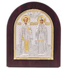 Ікона Святий Кипріян та Устинія 13х11см у срібному окладі 925 та позолоті