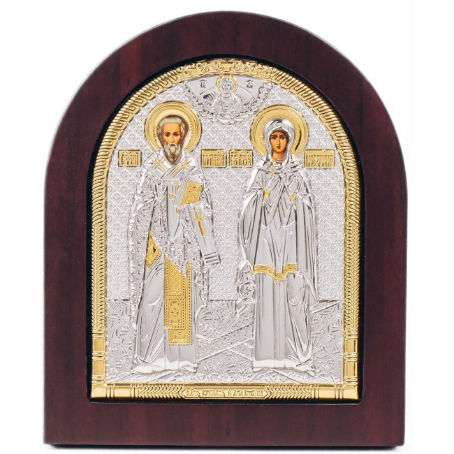 Ікона Святий Кипріян та Устинія 13х11см у срібному окладі 925 та позолоті