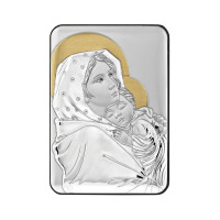 Срібна ікона Богородиця з немовлям у прямокутній формі з позолотою 7х10см Роберто Ферруцці
