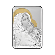 Срібна ікона Богородиця з немовлям у прямокутній формі з позолотою 7х10см Роберто Ферруцці