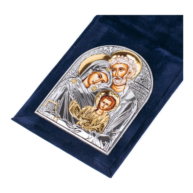 Ікона-складень Свята Сім'я 3,8х5,3см, срібна в оксамитовій книжечці