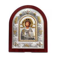 Срібна ікона Спаситель Ісус 12х14см аркової форми з позолотою