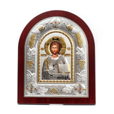 Срібна ікона Спаситель Ісус 12х14см аркової форми з позолотою