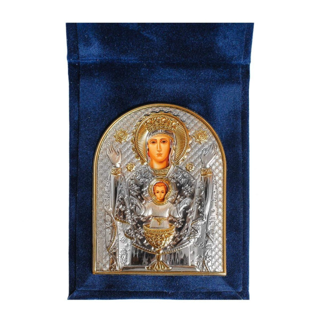 Ікона-складень Неупиваєма Чаша 5,5х7см, срібна в оксамитовій книжечці