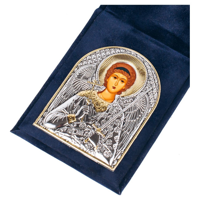 Ікона-складень Ангел Хранитель 5,5х7см, срібна в оксамитовій книжечці